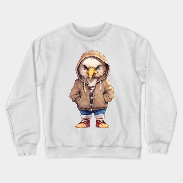 Bald Eagle Wearing Hoodie Crewneck Sweatshirt by Chromatic Fusion Studio